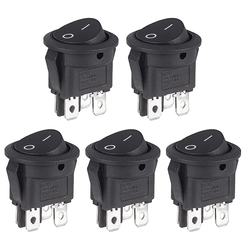 

Rocker Switch Round 4-Pin On/Off Switch 4 Terminals 6A 250V AC 10A 125V Built-in Switch Self-Locking Black Square Round