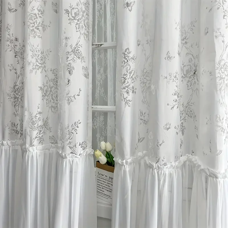 Butterfly Cutout Design Sheer Curtain, Japanese Style Drapes for Living Room Bedroom Kitchen, Pure Color Decorative Window Cover