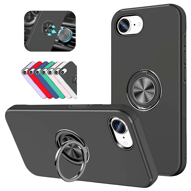Car Magnetic Mount Armor Funda Case for IPhone 17E Rotating Ring Holder PC+TPU Rugged Shockproof Ott-Box Armor Kickstand Cover