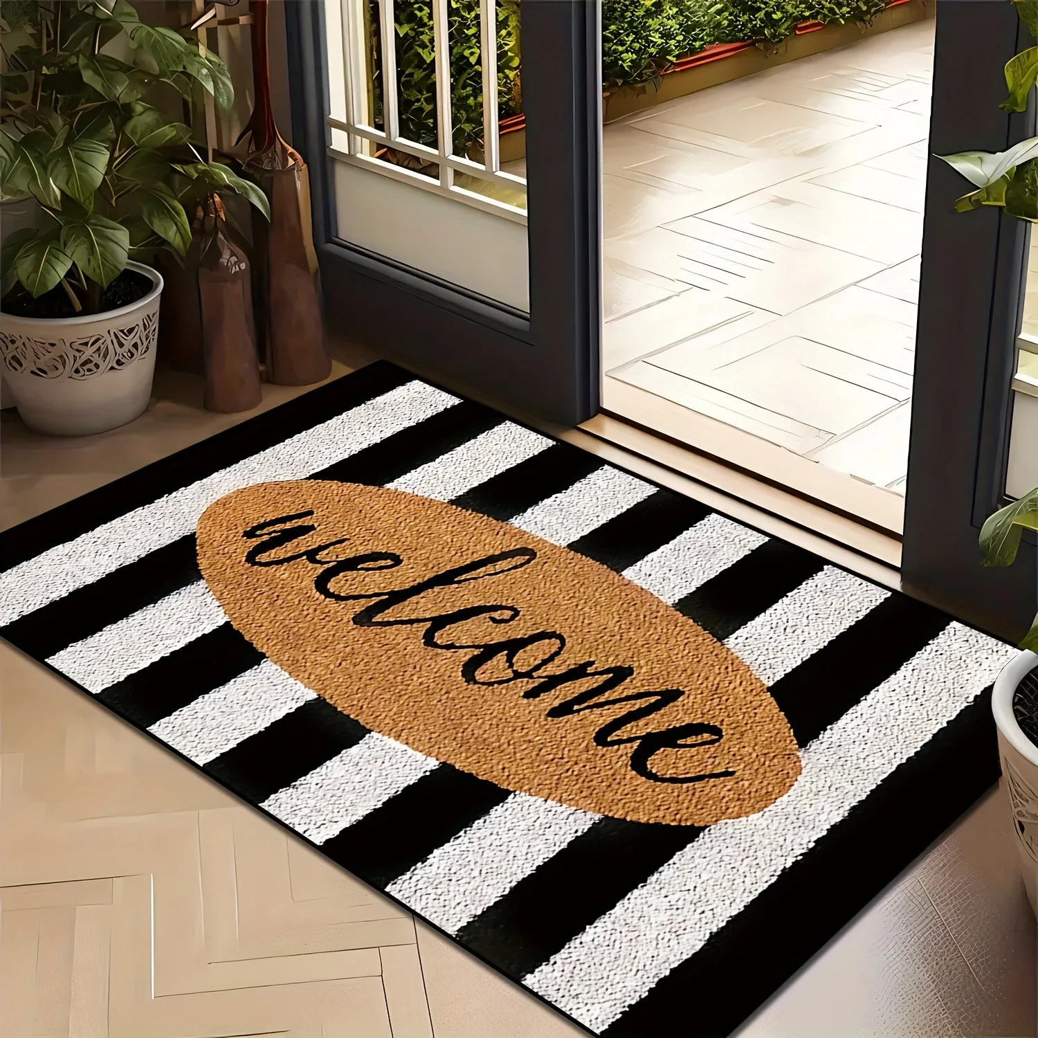 

Exterior Door Mat Entrance Doormat Dust Proof Anti Slip Floor Mats Home Decor Rug Square Black and White Stripes Carpet Felpudo