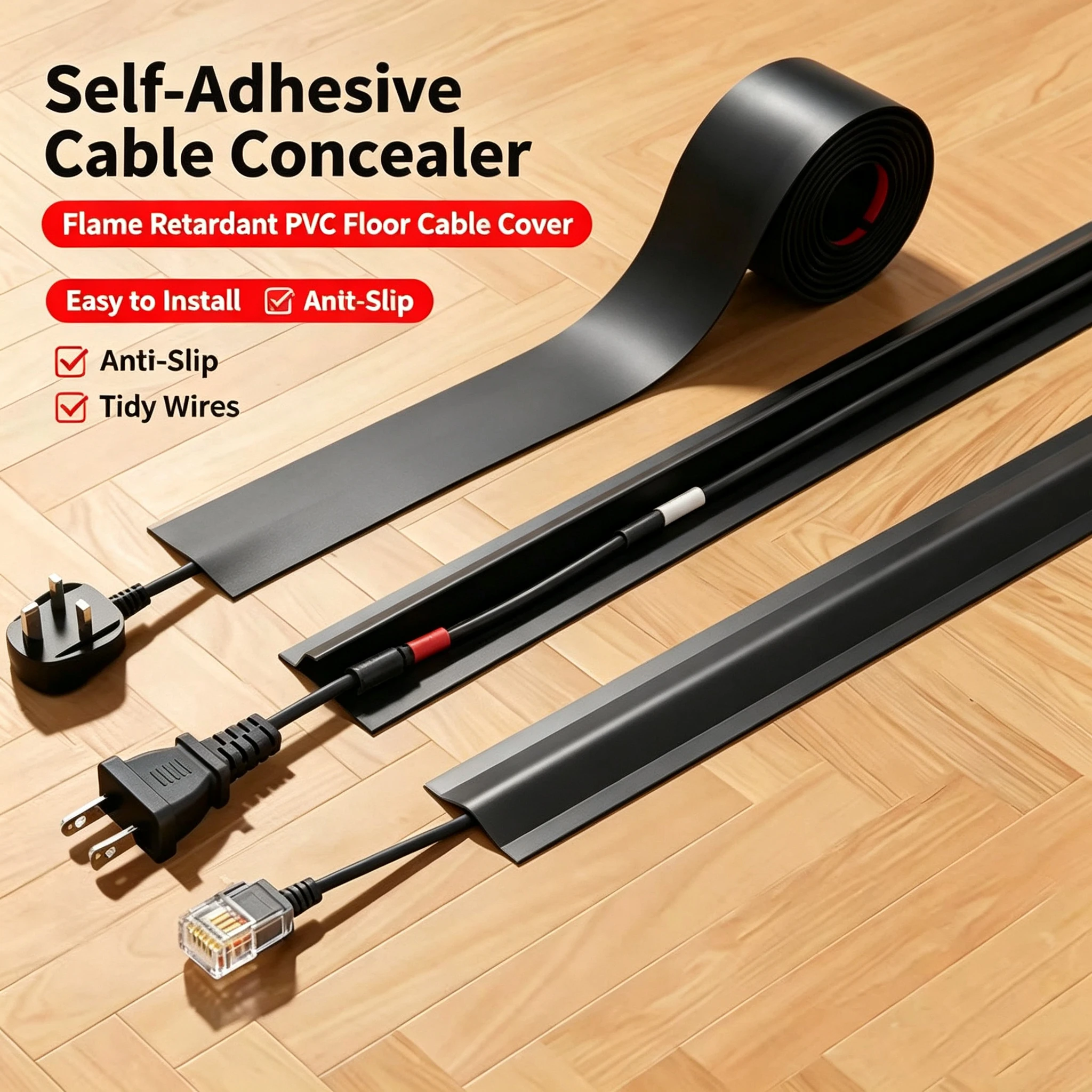 3m Cable Protector Self-Adhesive PVC Wire Protection Strip Insulation Cord Protection Cover Wear Resistant Prevent Trip Organize