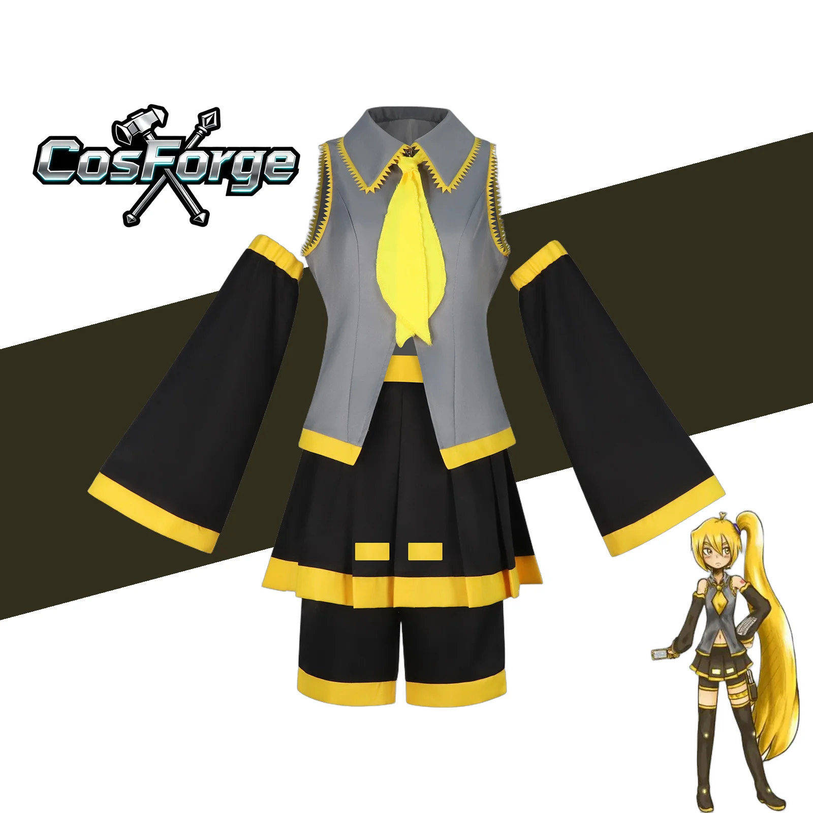 

Project Sekai Akita Neru Cosplay Costume - Vtuber Idol Punk Y2K Yellow Dress Single Ponytail Halloween Party