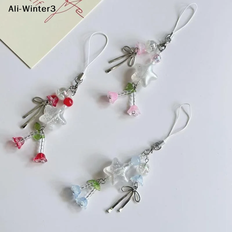 

【R】1 шт. Милый брелок-подвеска для телефона с бантом и цветком, цепочка для телефона, бисерный брелок, ремешок для телефона, шнурок для наушников, декоративное украшение
