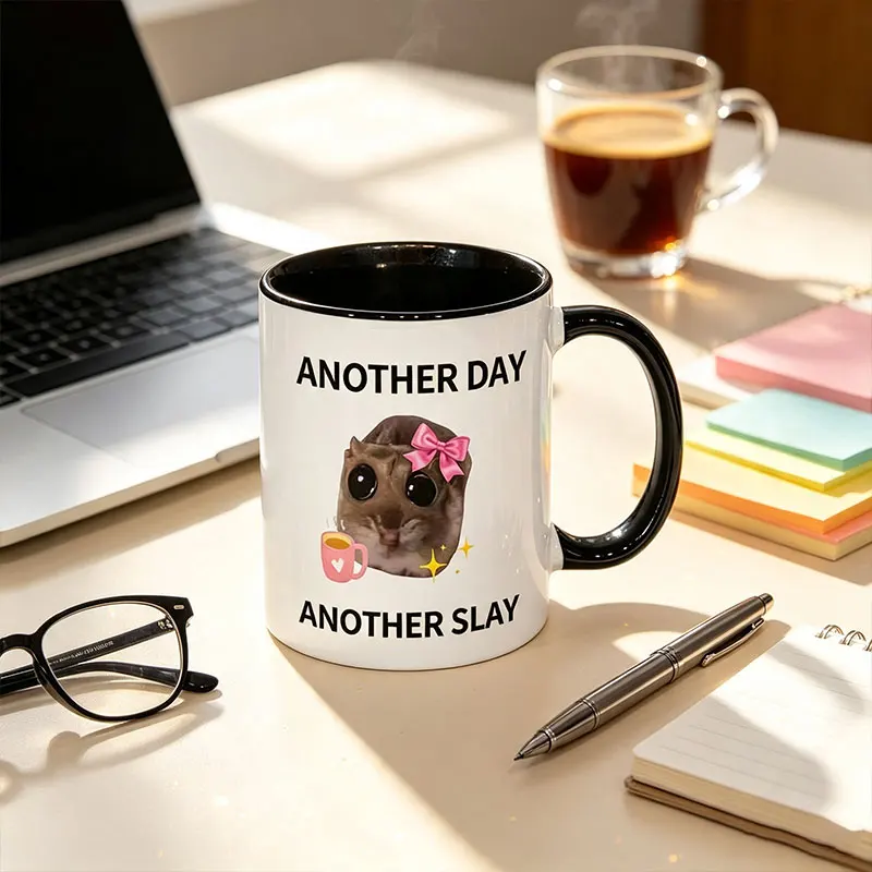 1 Mug, Seven-Color Coffee Cup, Gift for Friends "Another Day" Sad Hamster Meme 11 oz Ceramic Coffee Mug view 6