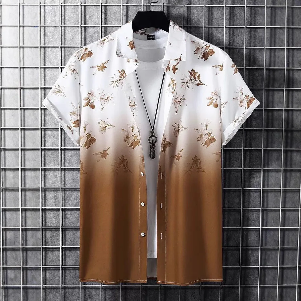 

3D Printed Men's Shirt Short Sleeved Hawaiian Vacation Style Button Up Collar Short Sleeved Shirt Fashionable