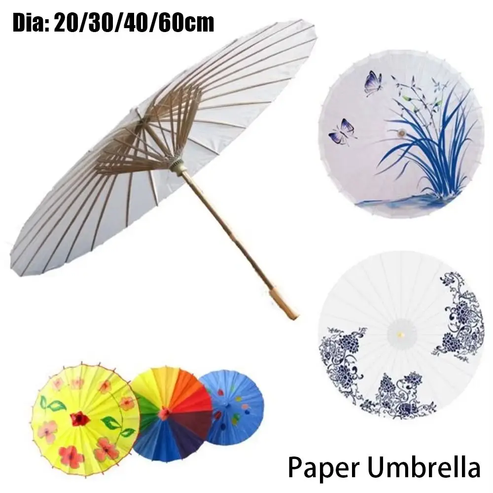 

1Pcs Dia 20/30/40/60cm Paper Umbrella Long-handle DIY Handmade Painting Supplies Blank Traditional White Photography Prop