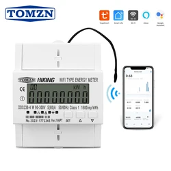 TOMZN 60A 90-300V TUYA WIFI Smart Leakage Energy Meter kWh Temperature Circuit Breaker Timer Voltage Current Protector RS485