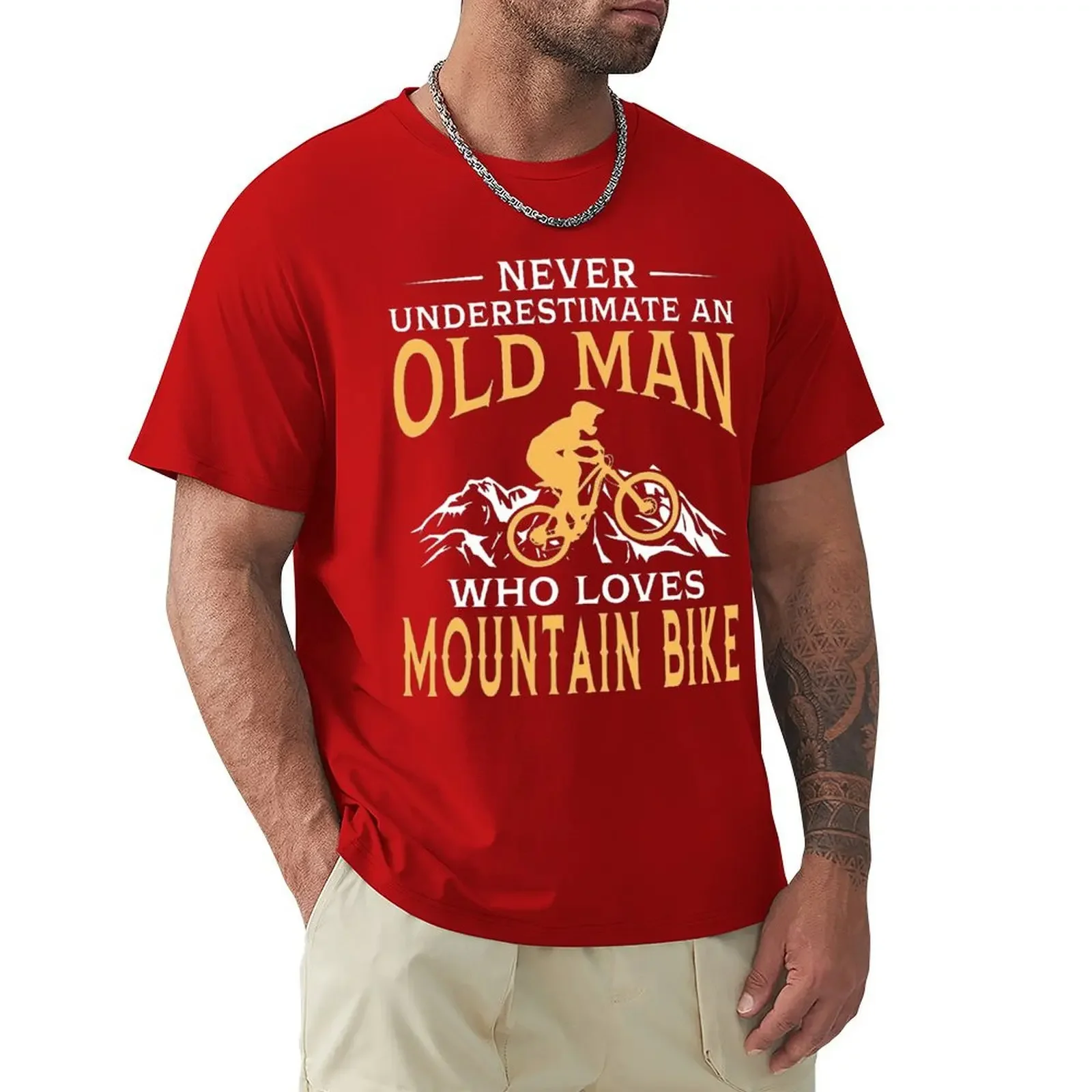 Never Underestimate An Old Man With A Mountain Bike MTB T Shirt Harajuku Short Sleeve T-shirt 100% Cotton Graphics Tshirt Tops