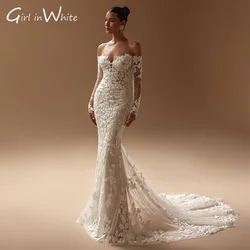 Luxury Off The Shoulder Mermaid Wedding Dress Lace Appliques Sweetheart Full Sleeve customized Bride Robe Vestido De Novia