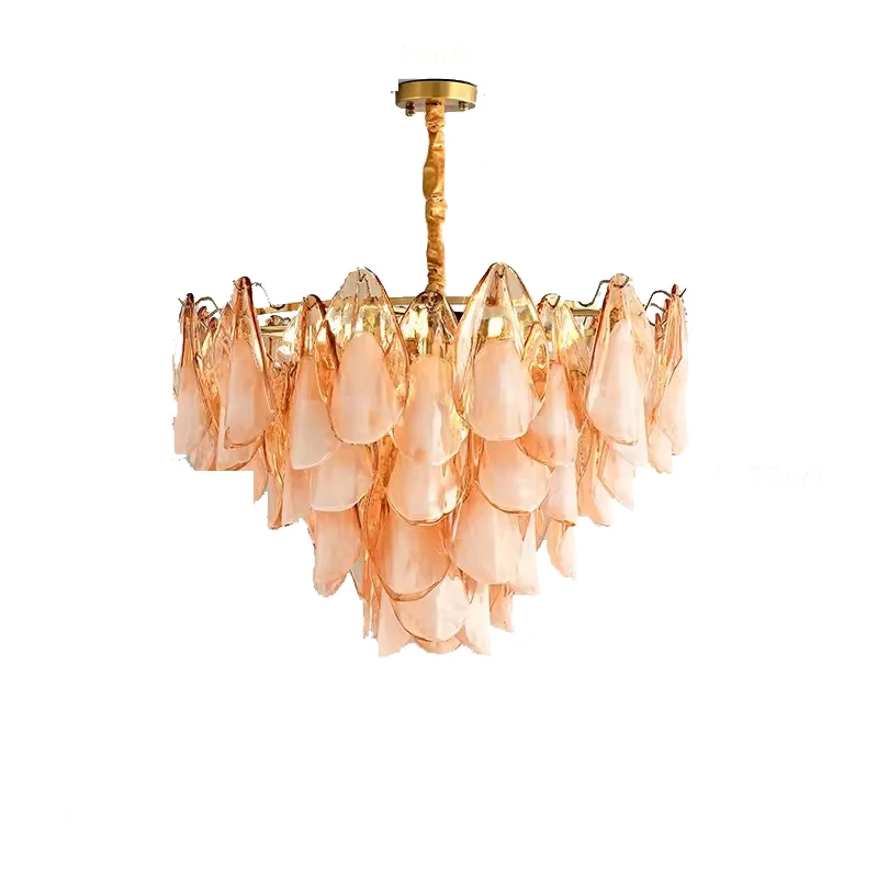 Modern Loft Pink Glass Petal Chandeliers Leaf Luxury Hanging Lamp French Design Hanglamp  Living Room