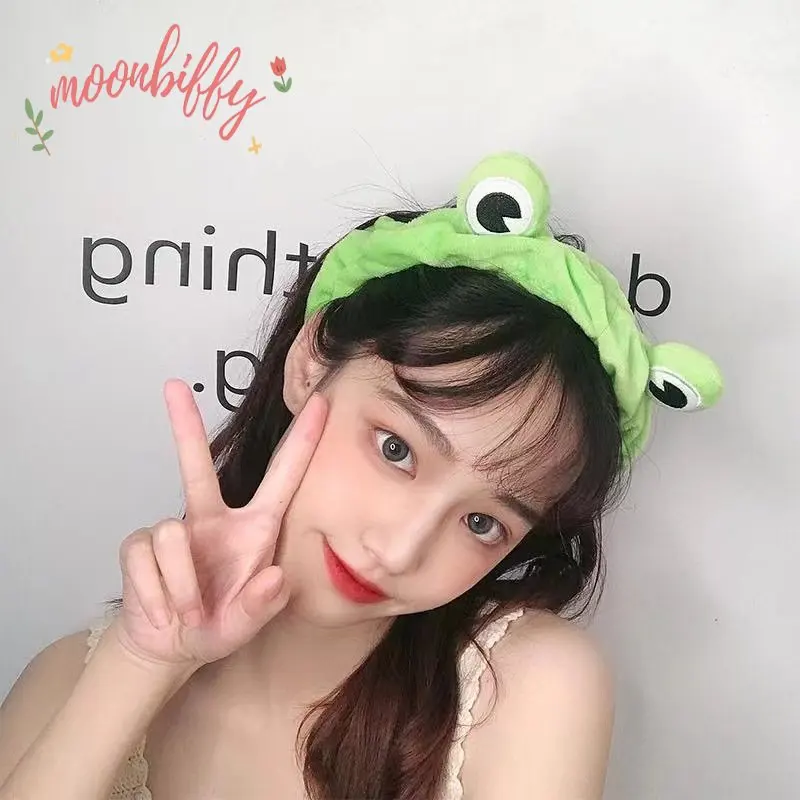 Funny Frog Makeup Headband Cute Coral Fleece Soft Warm Kawaii Spa Accessories For Women Girls Wash Face Hair Holder Hairbands