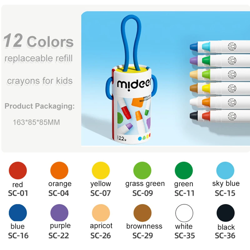 Mideer  Drawing toy for children Silky quick-drying crayons-colorful bucket 12 colors artist professional drawing personalize