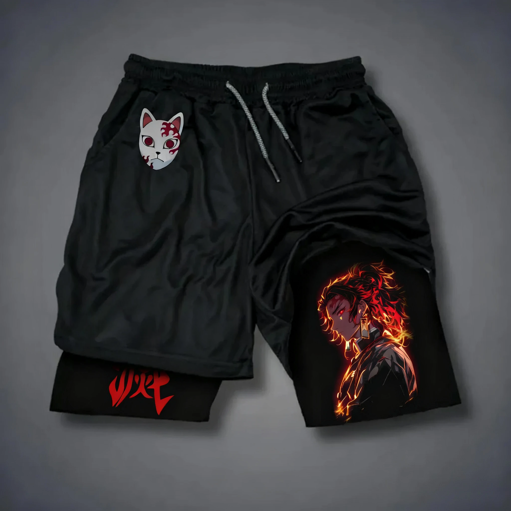 Szorty z nadrukiem anime Demon Slayer 2025 - Nowe, letnie, luźne i modne szorty fitness dla kobiet i mężczyzn, dwuwarstwowe, ins