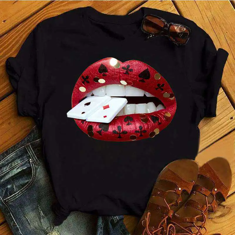 Lips Pure Cotton Printed Men's and Women's Fashion Trend T-shirt Summer New Personalized Round Neck Loose Casual T-shirt view 3