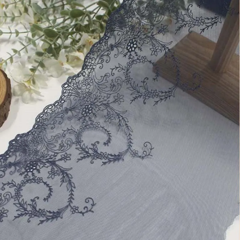 

30Yards Grey Blue Embroidered Lace Trim 21cm Mesh For Sewing Cloth Accessories Lingerie Bra Dress Garment Fabrics