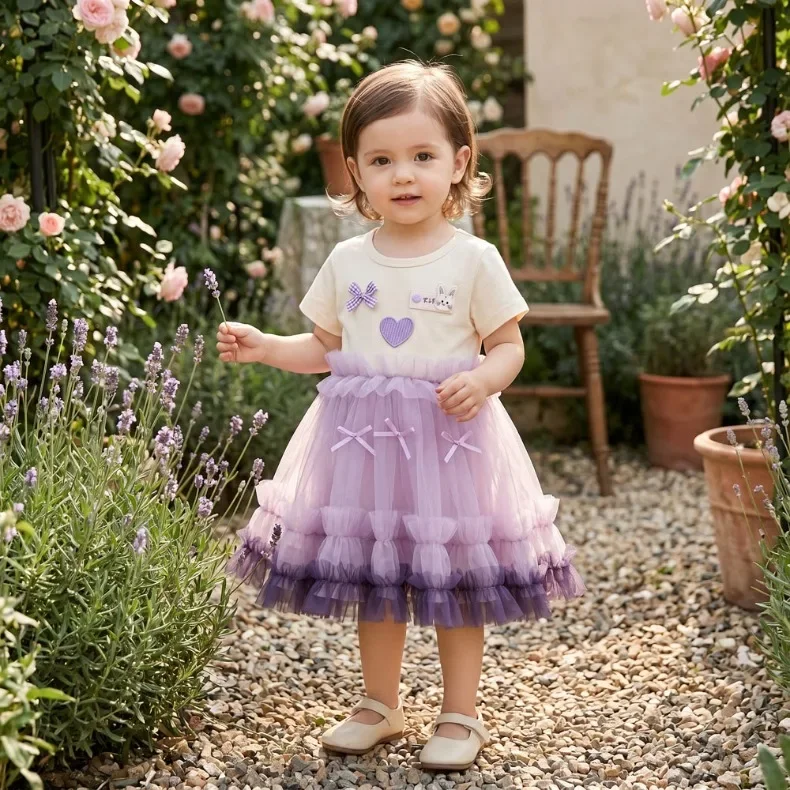 Baby-Mädchen-Kleid, Sommerkleid mit Schleife, Netzkleid für Mädchen, süßes Strand-Babykleid, Kleinkind-Prinzessinnenkleider, Baby-Kinder-Geburtstagskleidung, neu – Detail 5