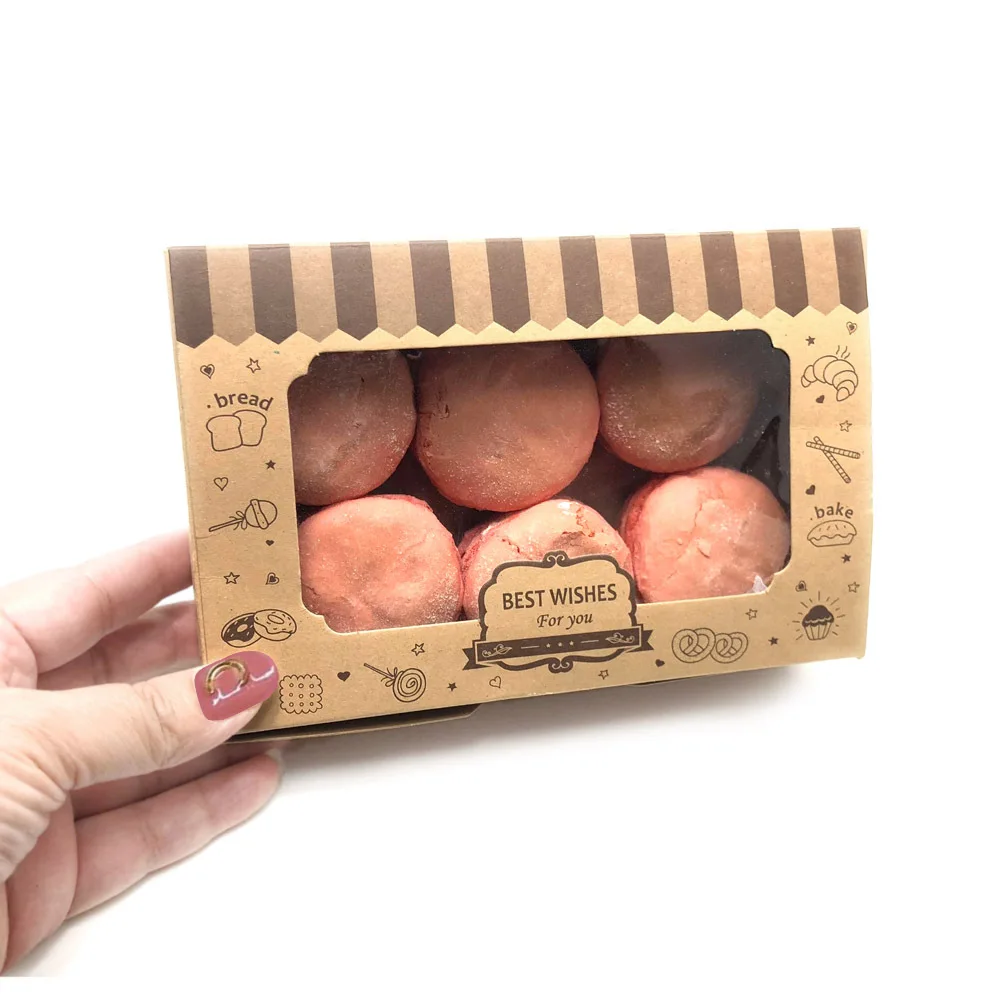 12Pcs/Set European Style Kraft Paper Box PVC Transparent Window Cookie Packaging Box Kraft Paper Large Candy Box