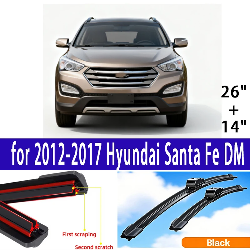 

2PCS Car Wiper Blades for 2012-2017 Hyundai Santa Fe DM Windshield Wipers Double Rubber Car Accessories 2013 2014 2015 2016 2017