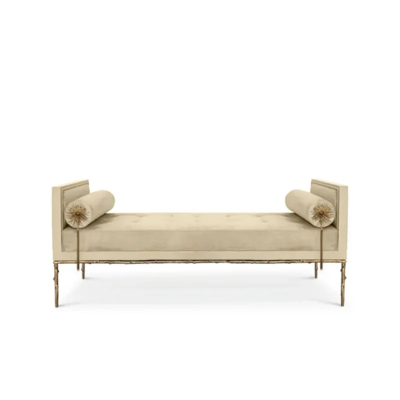 Luxury pure copper frame footstool Modern minimalist style soft velvet bed stool Available in color for designer