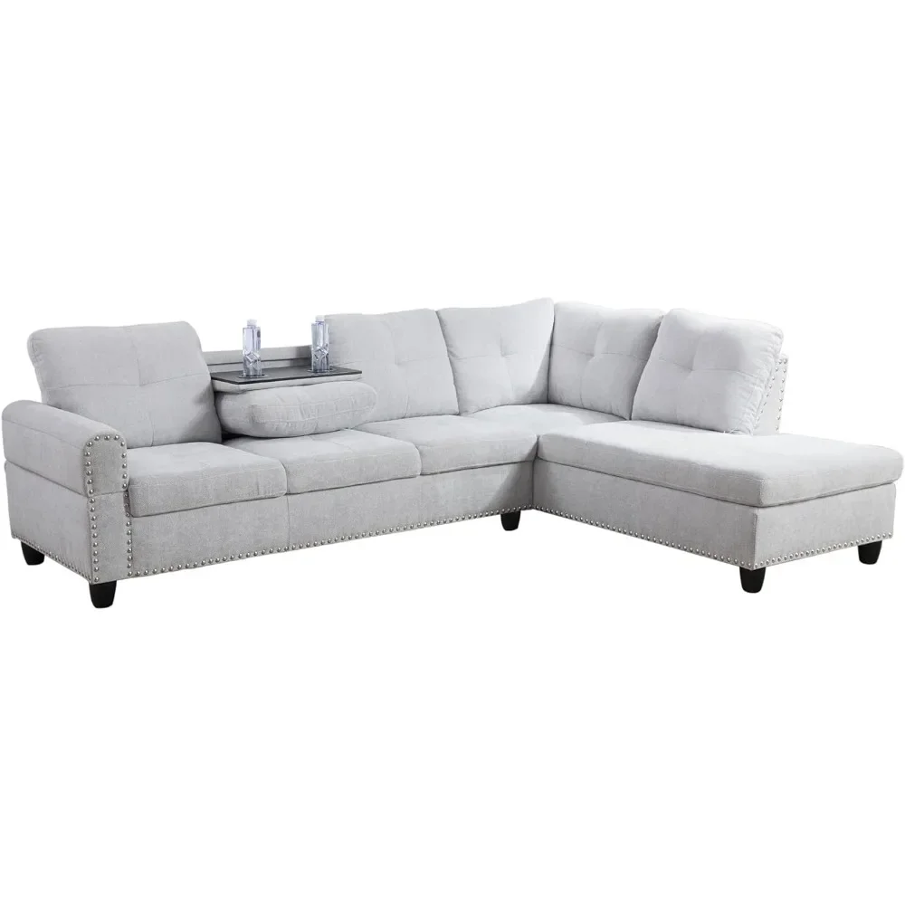 Sofa 3-piece Modular Set, with 2 Cup Holders, L-Shaped Lounge and Storage Footstool, Small Space Apartment Sofas