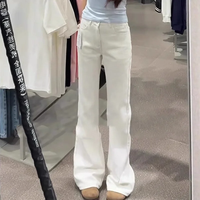 กางเกงยีนส์ทรงกระดิ่งเอวสูงสำหรับผู้หญิง ผ้าบาง ยืดหยุ่น กระชับสัดส่วน กางเกงขายาว ผ้าฝ้ายยืด สำหรับฤดูร้อน