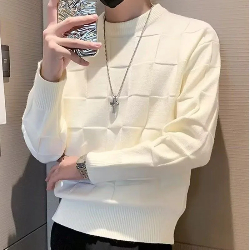 

Осень-зима, однотонный клетчатый свитер с круглым вырезом и шахматной доской, свободный вязаный свитер для мальчиков в ленивом стиле