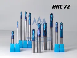 HRC 72 Ball Nose End Mill, Super duro, carboneto sólido, alta helicoidal, fresa para aço extinto, revestimento de usinagem, 2 flautas