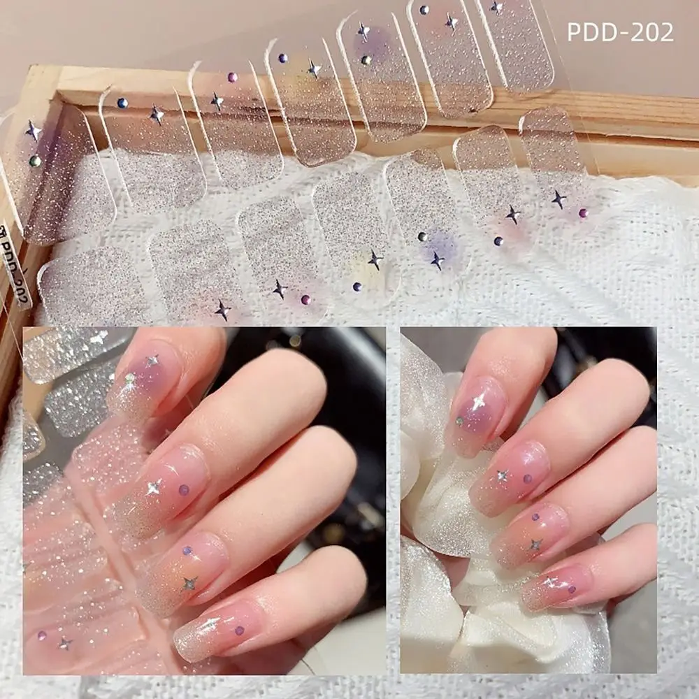 14 tiras de pegatinas de Gel para uñas, tiras de esmalte de uñas de Gel semicuradas floristas, pegatinas de cobertura completa para decoración de uñas DIY