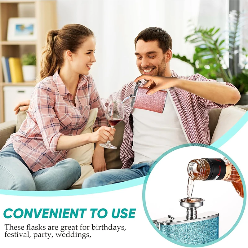 قارورة الورك اللامعة اللامعة سعة 8 أونصة قارورة الورك من الفولاذ المقاوم للصدأ مع غطاء لا يفقد أبدًا وقمع قوارير الكحول الخمور المقاومة للتسرب للويسكي