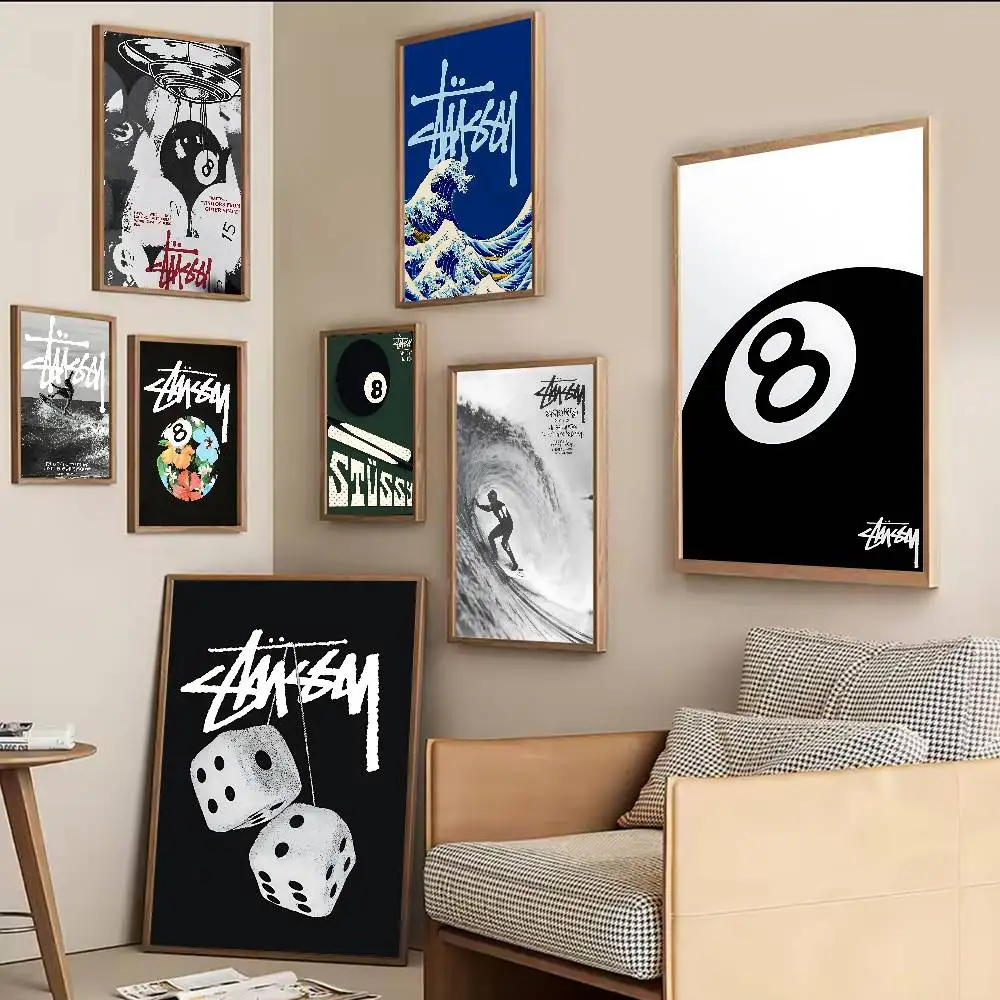Póster Artístico Autoadhesivo de la Marca de Moda S-Stussy, Impresiones en Papel Blanco, Pósters, Obras de Arte, Arte Estético, Pintura Mural