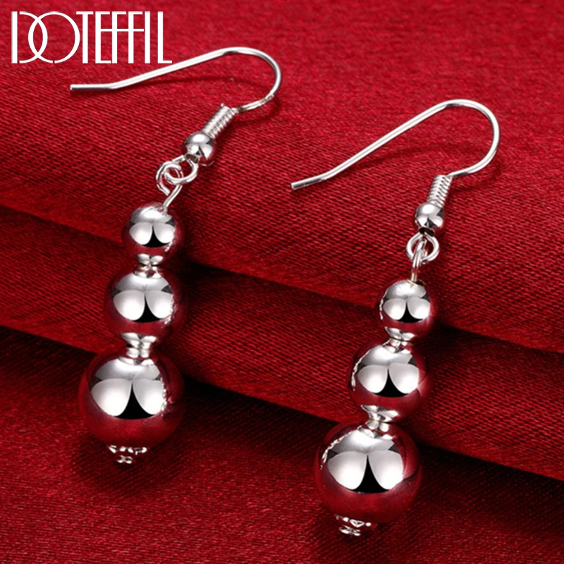 DOTEFFIL 925 Sterling Silver 6 8 10mm Hollow Bead Ball Drop Earrings Dla Kobiety Ślub Zaręczyny Moda Impreza Urok Biżuteria