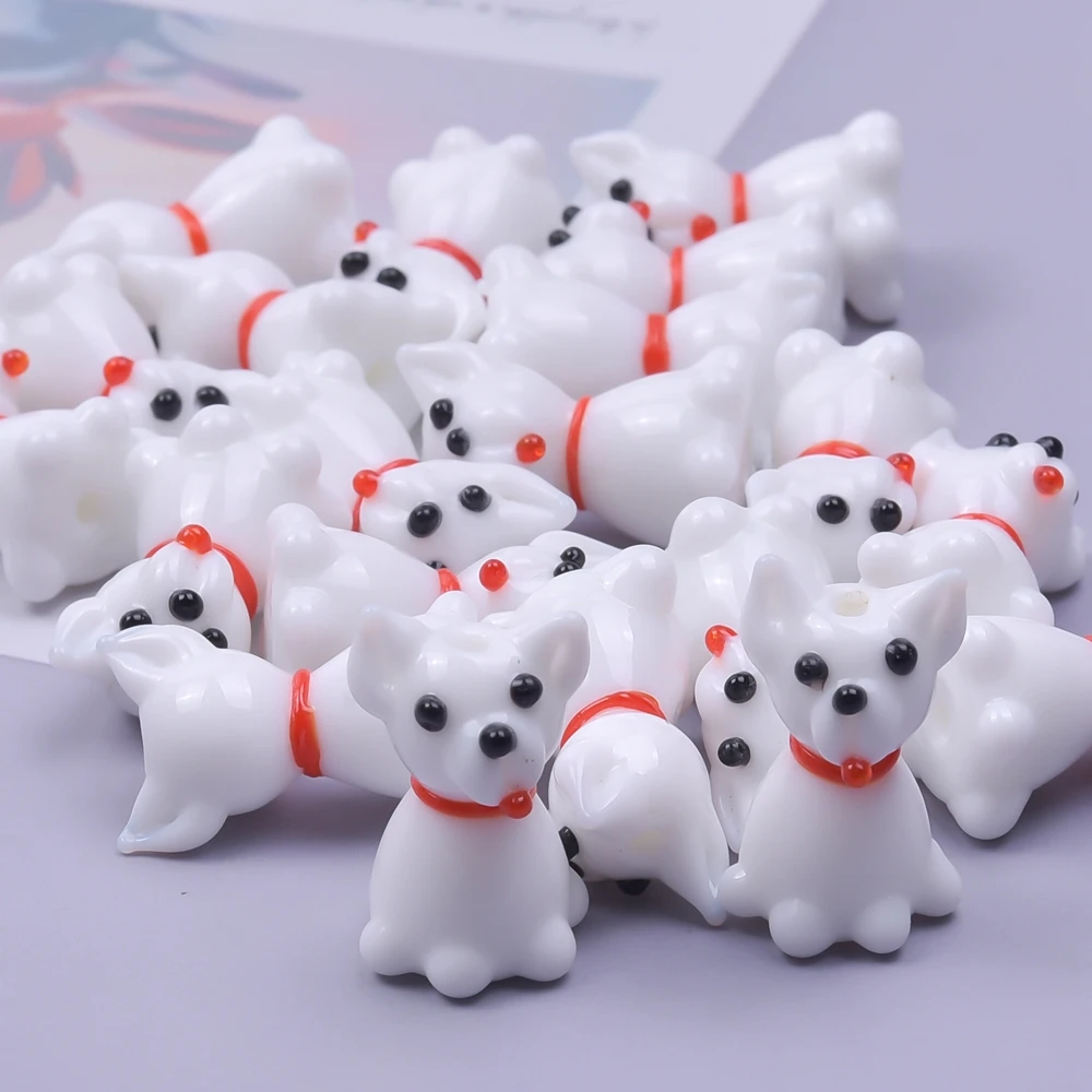 

5pcs/Lot White Lovely Dog Charm With Hole Glass Materials Handmade Animal Pendants For Jewelry Making Supplies Bracelet Findings