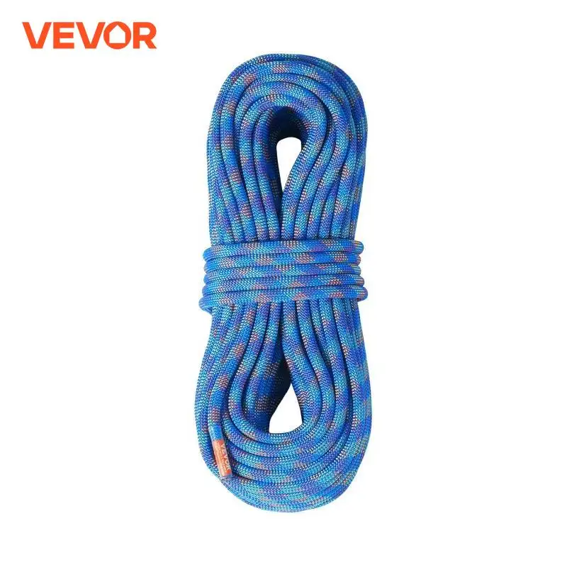 

VEVOR 10.2mm 131/164/197/230ft Outdoor Rock Climbing Rope 25KN Breaking Tension Stretchable Fiber Rope with Steel Snap Hooks