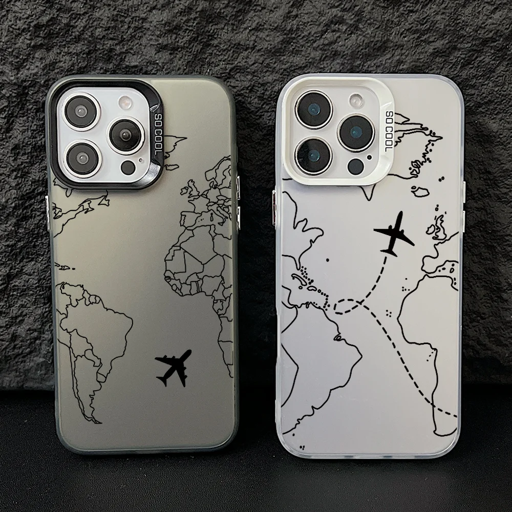 Flight Route Phone Case for Samsung Galaxy S26 S25 Edge S24 S23 S22 S21 FE S20 Ultra Plus 5G Colorful Silver Hard Cover