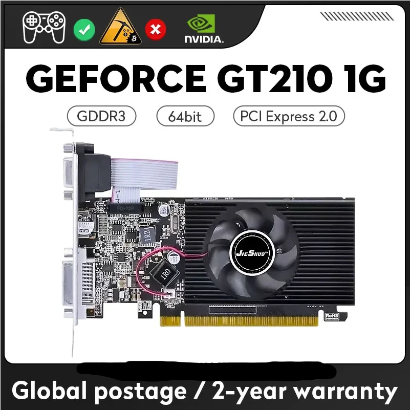 

JIESHUOS NVIDIA GeForce 210 1 Гб видеокарта GT 210 1 ГБ 64-бит DDR3 низкопрофильная Видеокарта для ПК игровая GT210 1 ГБ видеокарта