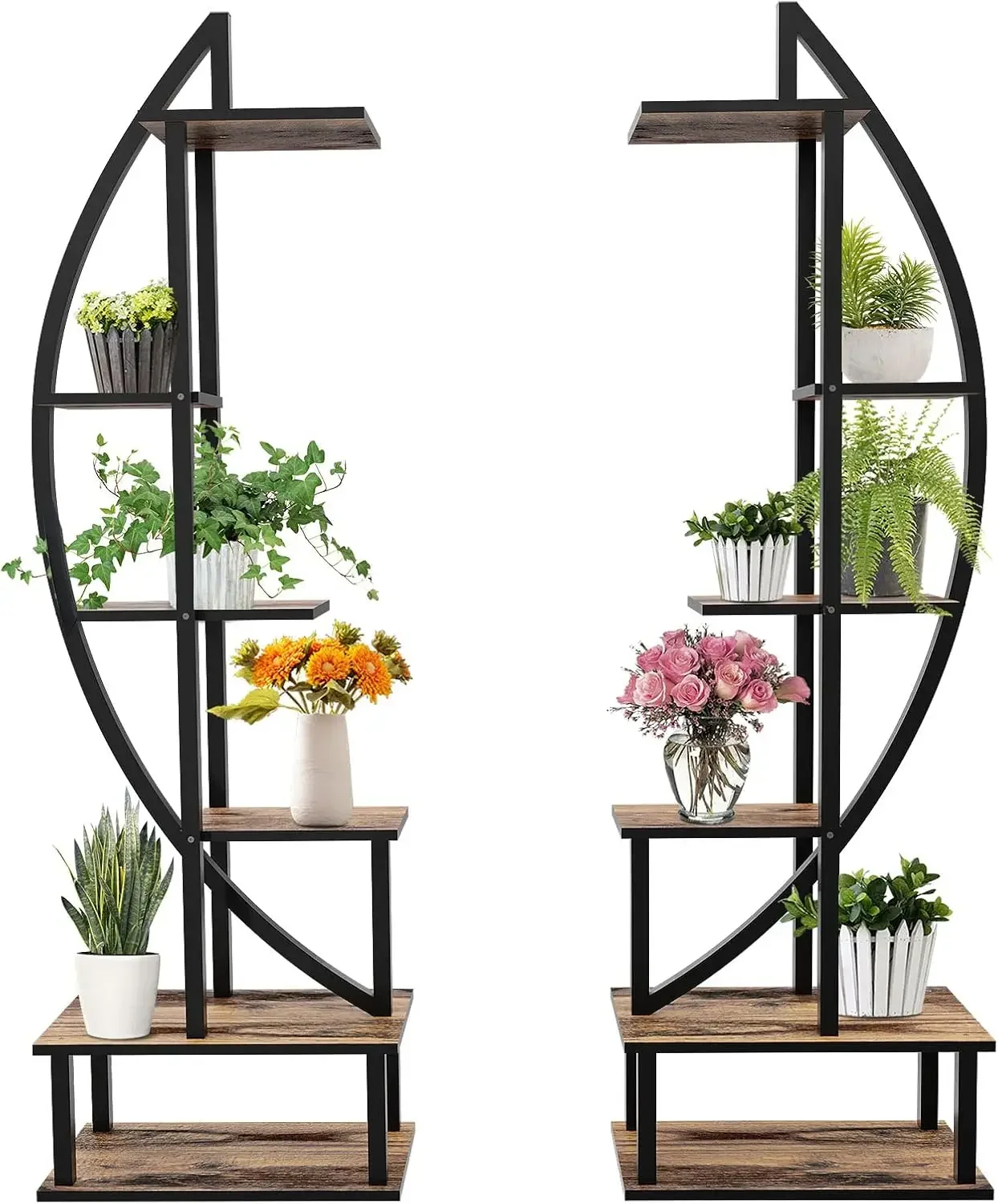 2 Pcs 6 Tier Tall Metal Indoor Plant Stand Half-Moon-Shaped Plant Shelf Holder Multi-Purpose Plant Stands plants decor p