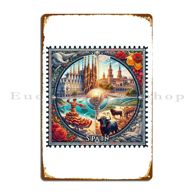 Plaque en métal « Stampe d'Espagne » : un collage de tradition et de splendeur – Décoration murale vintage, enseigne murale pour club, poster en étain pour cave.