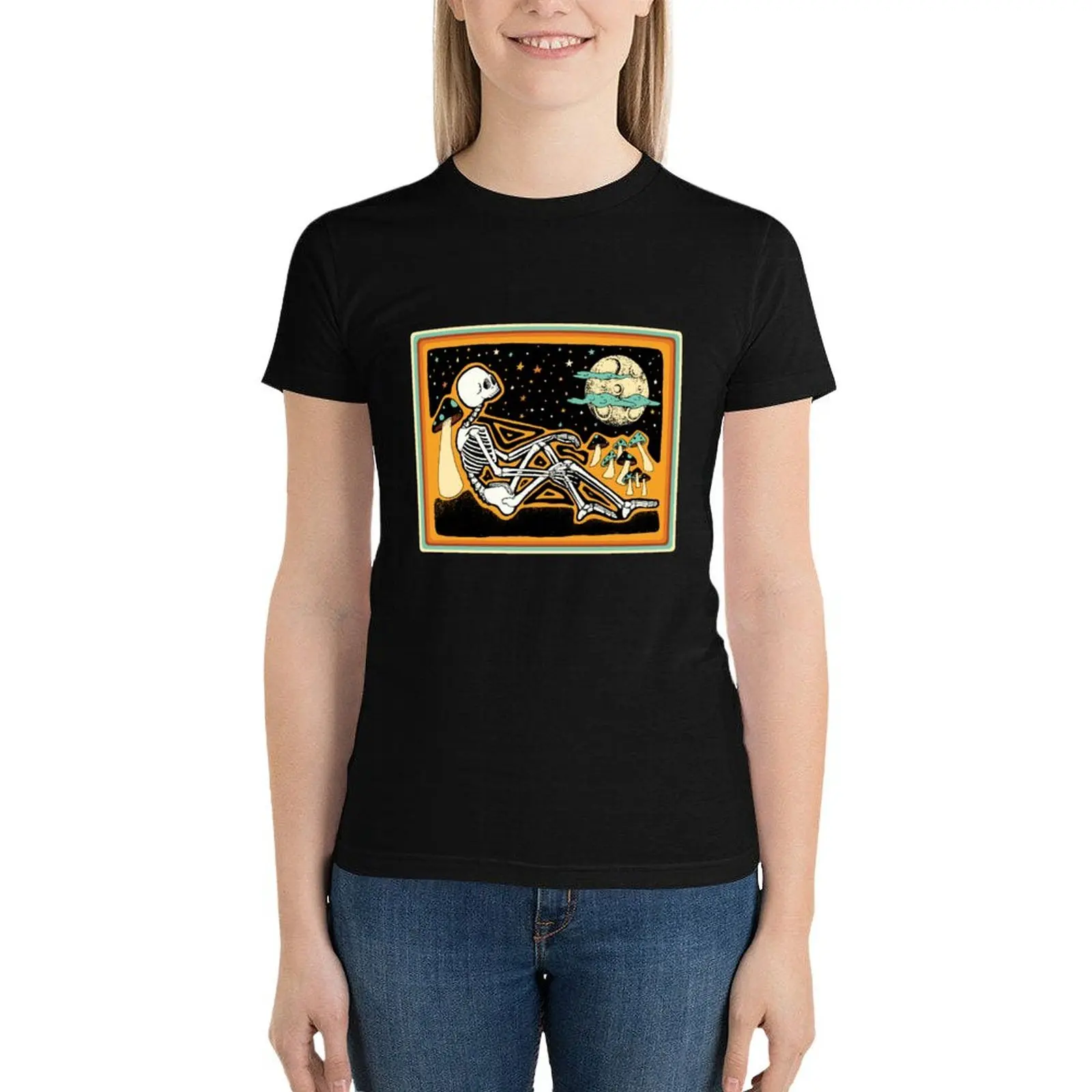 Skeleton Horace Stargazing in Retro Land T-Shirt animal print shirt for girls anime clothes tops tshirts woman