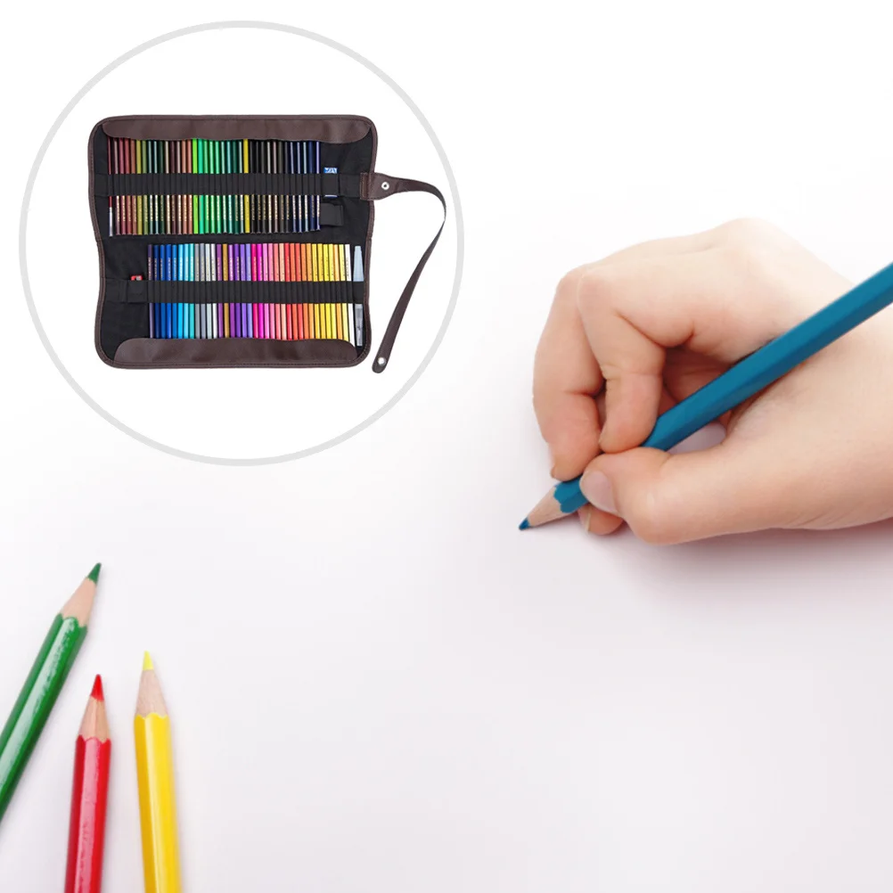 Leinwand-Bleistiftverpackungsrolle, 72 Löcher, aufrollbares Federmäppchen, großes Fassungsvermögen, Organizer, Zeichenstift, Aufbewahrungstasche, Kunst-Briefpapier-Tasche