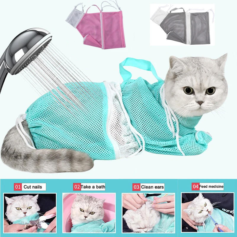 

Mesh Cat Groom Bath Bag Adjustable Dogs Anti Scratch Bite Cat Nail Trim Inject Examing Pet Washing Clean Restraint Massage Bags
