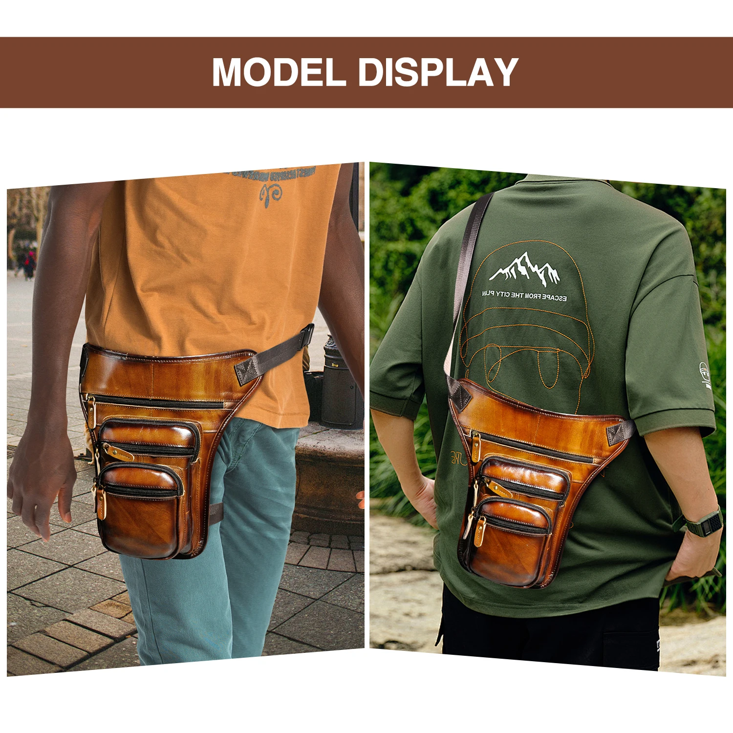 Top Quality Leather Men Design Casual Tablet Satchel Sling Bag Multi-function Fashion Travel Waist Belt Pack Leg Bag Male 3111lb