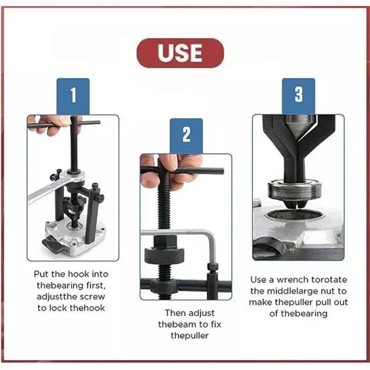 Estrattore per cuscinetti Set di strumenti Estrattore Estrattore a tre artigli Strumento di smontaggio per riparazione auto Risparmio di manodopera