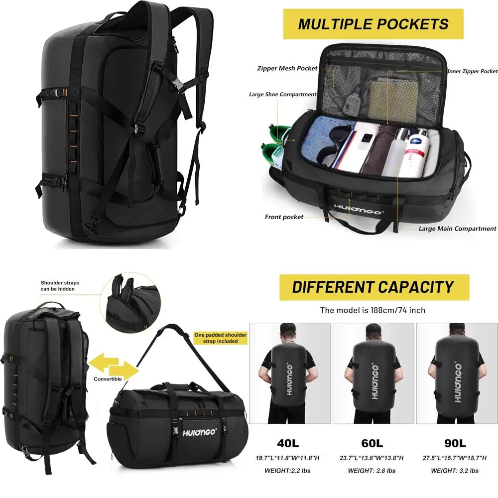 حقيبة ظهر كبيرة من القماش الخشن مقاومة للماء سعة 90 لترًا للرجال - أساسية للسفر والمغامرة الخارجية