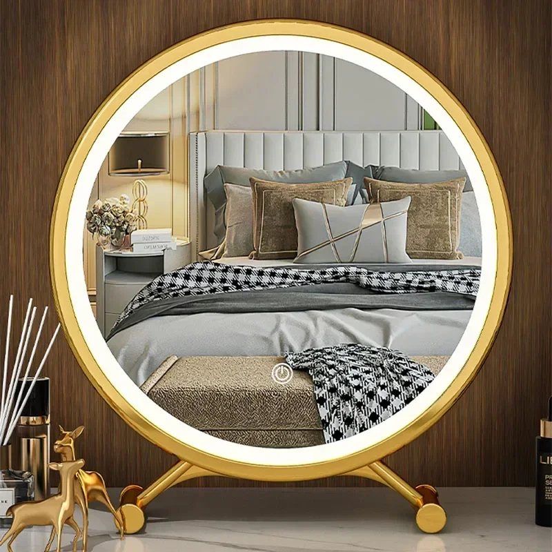 Home Decorative Room Mirror Mirrors Vanity Led Accessories Standing Korean Dekoration Design Bathroom Makeup Round Furniture