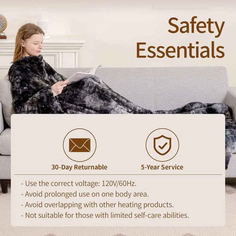 بطانية كهربائية من الفرو الصناعي مقاس 50 × 70 مع جيوب للقدم والأكمام، 6 إعدادات للحرارة، إيقاف تلقائي، قابلة للغسل في الغسالة، شهادة ETL