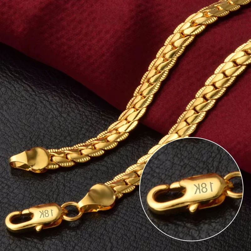 Collar de oro de 18 quilates/plata de ley 925 de 6 mm, cadena completa de 8/18/20/24 pulgadas para mujer y hombre, joyería de moda para boda y compromiso