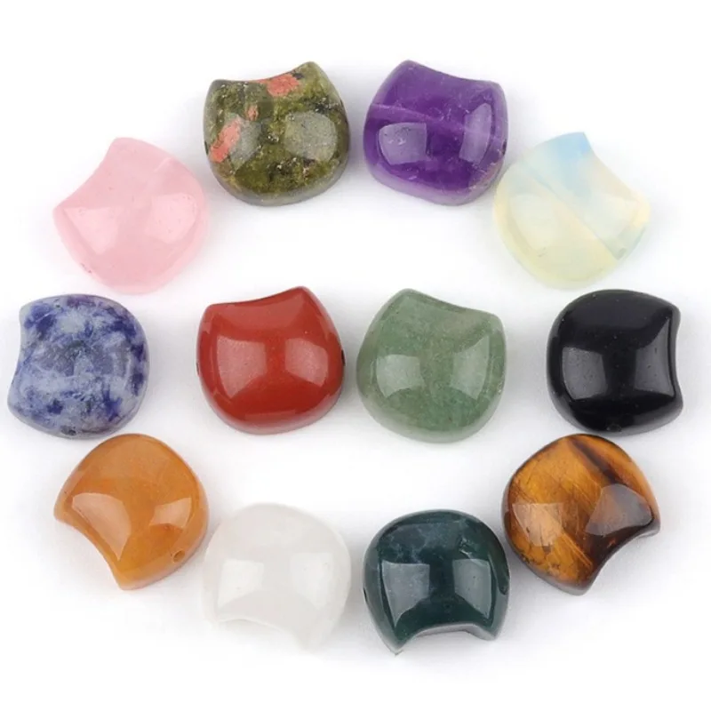 1pc Kawaii Cat Head Spacer Beads Natural Crystal Gemstones Rose Quartz Amethyst Tiger Eye Loose Stone for Jewelry Crafting
