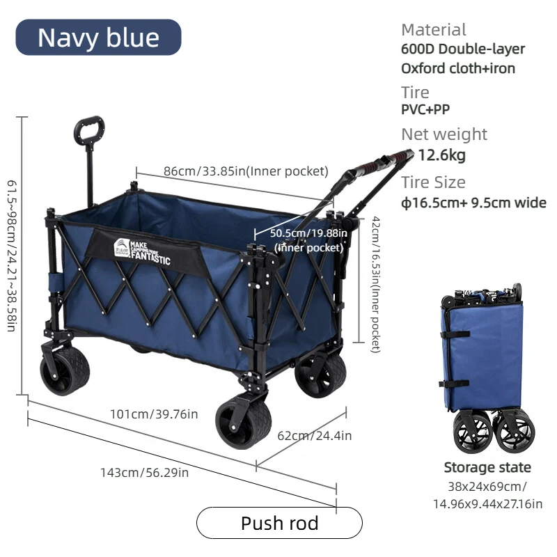 BISINNA Campingwagen Utility Opvouwbare trolley met opening aan de achterkant Draagbare, robuuste terreinwagen voor buitenpicknick op het strand