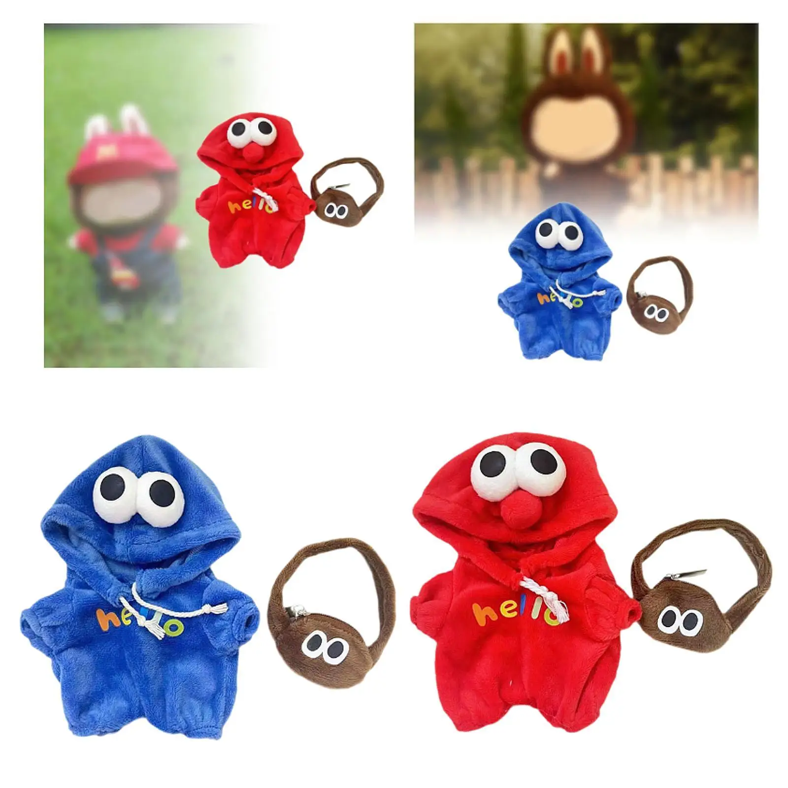 Puppenkleidungsset für 15 cm große 17 cm große Plüschpuppen, inklusive Overall und Tasche