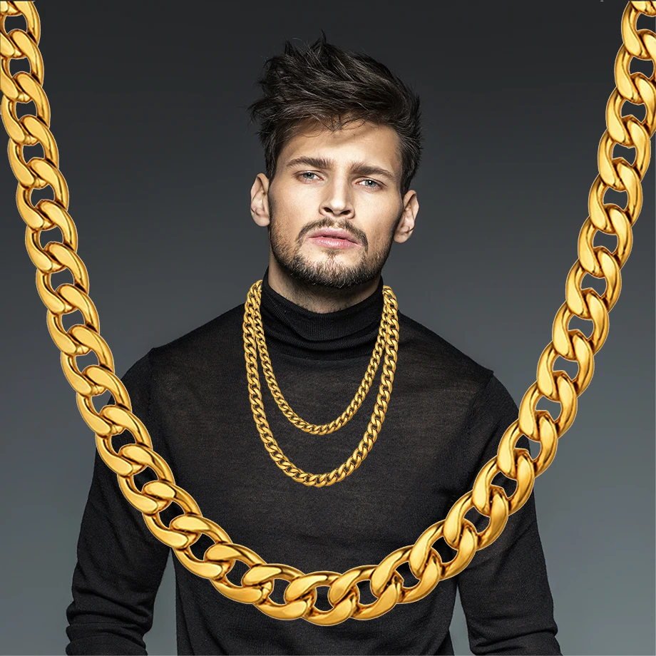 

Hiphop Gold Chain For Men Stainless Steel Curb Cuban Link Chain Necklaces Male Gold Color Hip Hop Chains Rapper Jewelry S250287